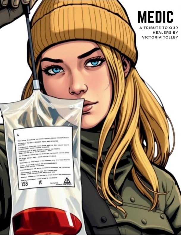 Cover of MEDIC, an illustrated medic holding a blood bag